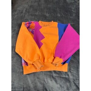 Vintage Prima Colorblock Fleece Sweatshirt Mens Medium 80s 90s Retro Neon Orange